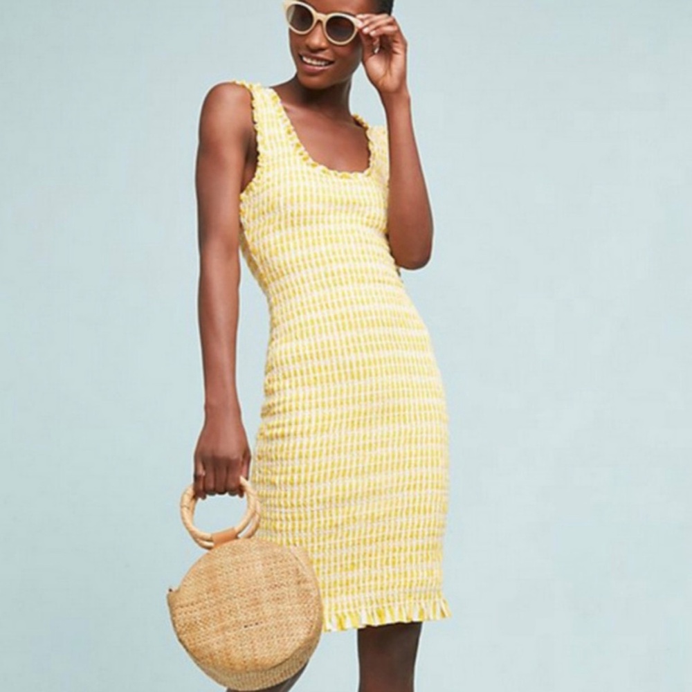 Anthropologie Akemi + Kin Smocked Yellow Sleeveless Dress with Ruffles